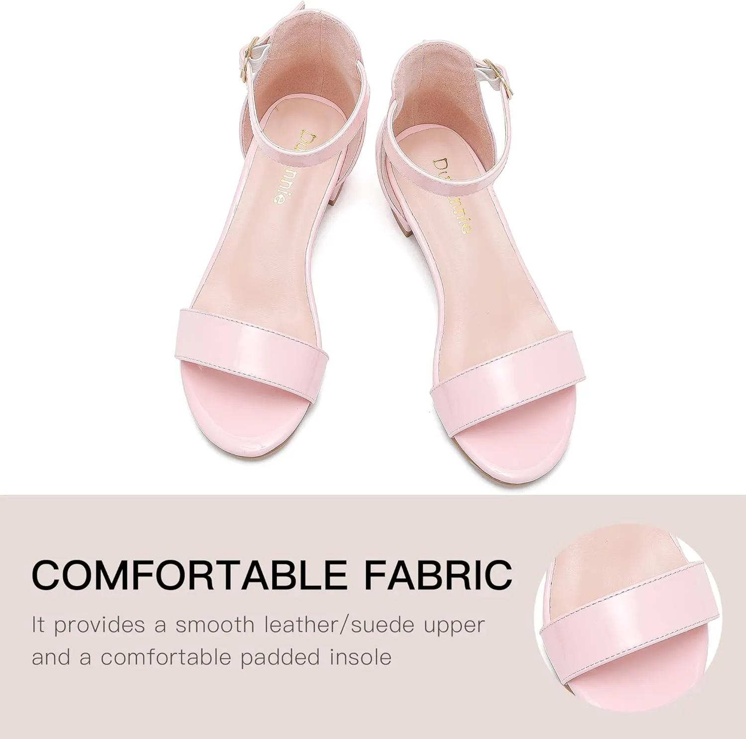 Dufannie Girls Sandals Low Heels Dress Pump Ankle Strap Open Toe Flower Girl Wedding Party for Toddler Little Big Kid