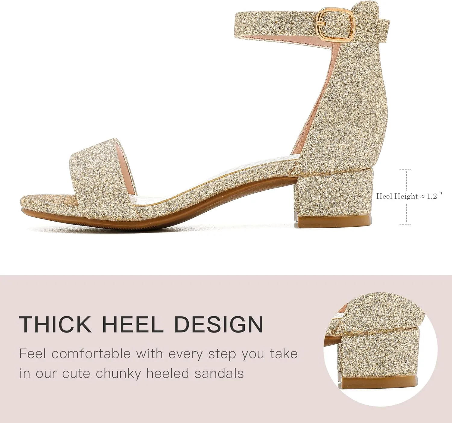 Dufannie Girls Sandals Low Heels Dress Pump Ankle Strap Open Toe Flower Girl Wedding Party for Toddler Little Big Kid