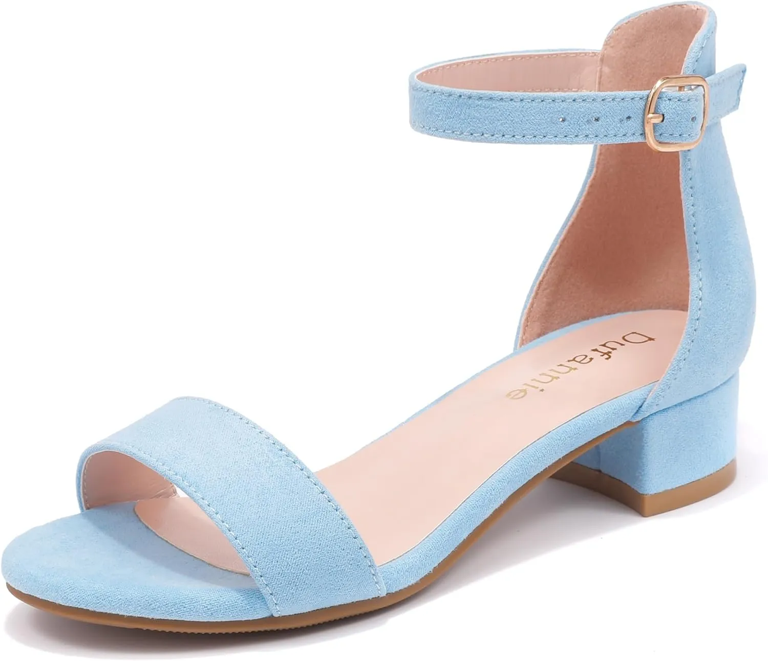 Dufannie Girls Sandals Low Heels Dress Pump Ankle Strap Open Toe Flower Girl Wedding Party for Toddler Little Big Kid