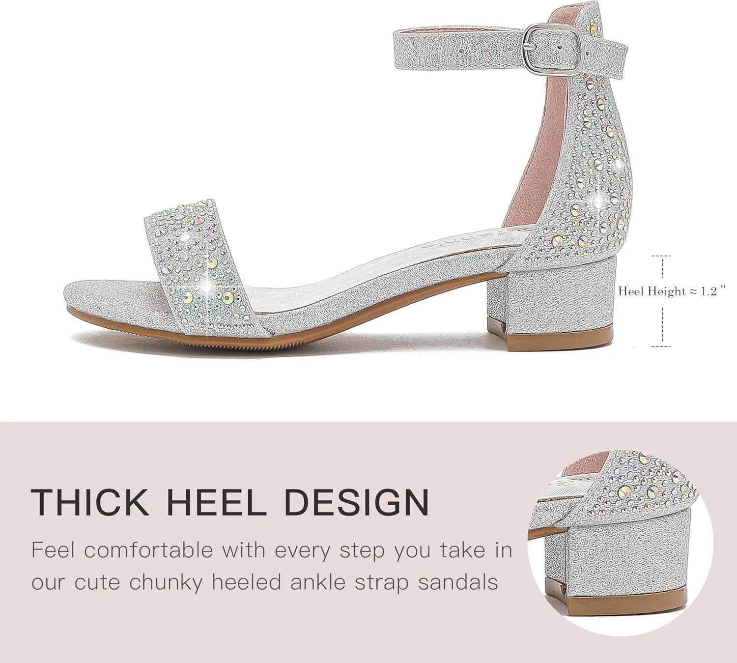 Dufannie Girls Sandals Low Heels Dress Pump Ankle Strap Open Toe Flower Girl Wedding Party for Toddler Little Big Kid