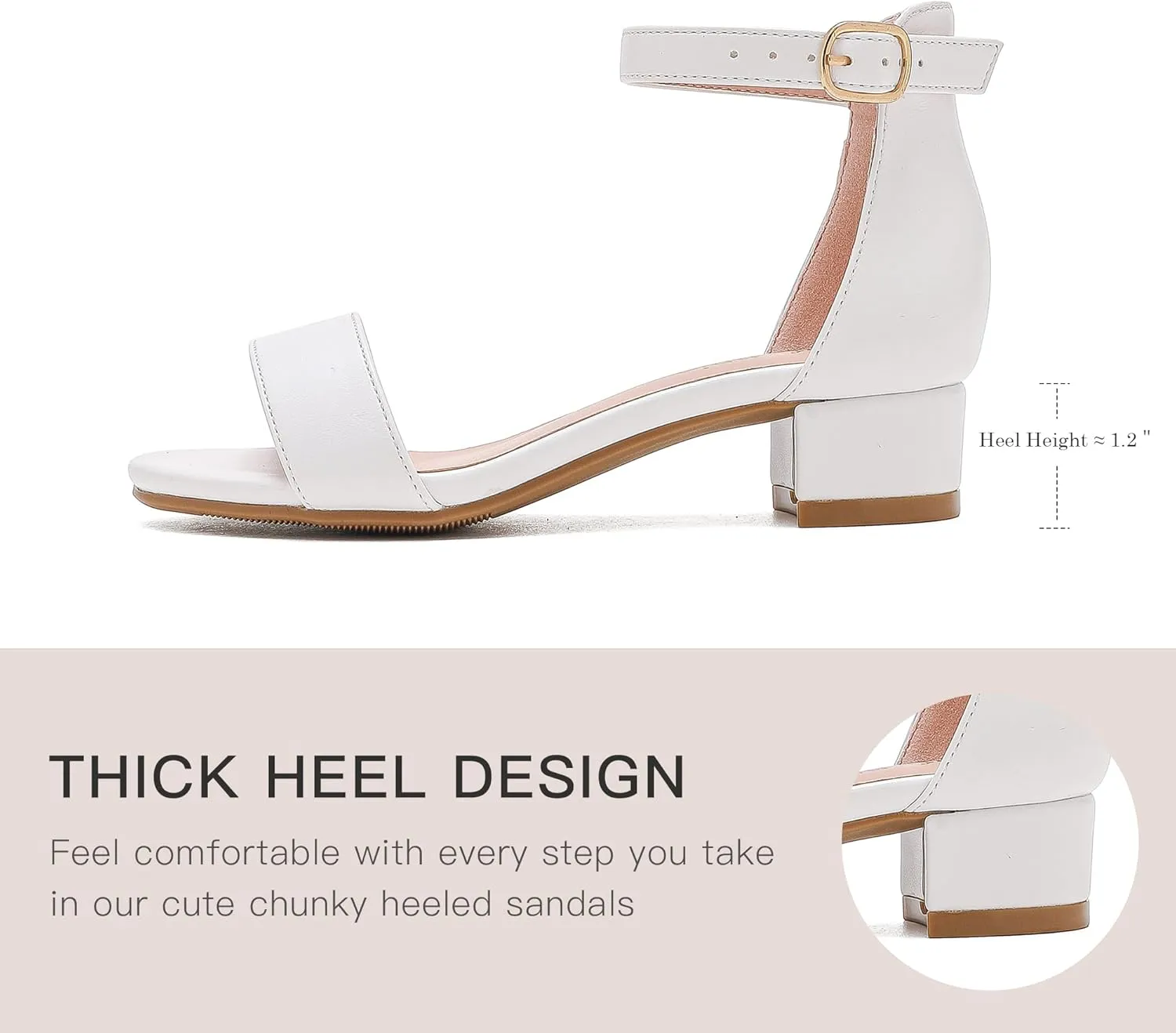 Dufannie Girls Sandals Low Heels Dress Pump Ankle Strap Open Toe Flower Girl Wedding Party for Toddler Little Big Kid