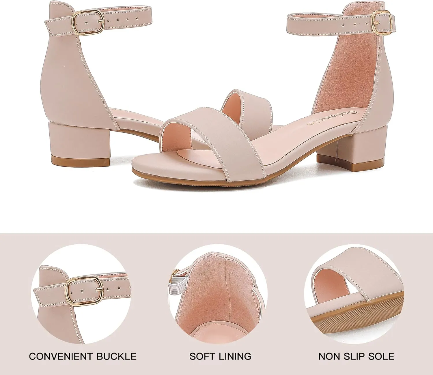 Dufannie Girls Sandals Low Heels Dress Pump Ankle Strap Open Toe Flower Girl Wedding Party for Toddler Little Big Kid