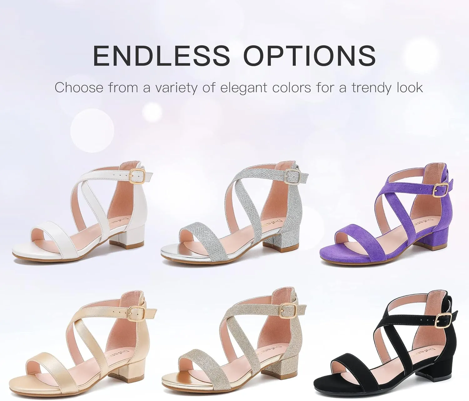 Dufannie Girls Sandals Low Heels Dress Pump Ankle Strap Open Toe Flower Girl Wedding Party for Toddler Little Big Kid