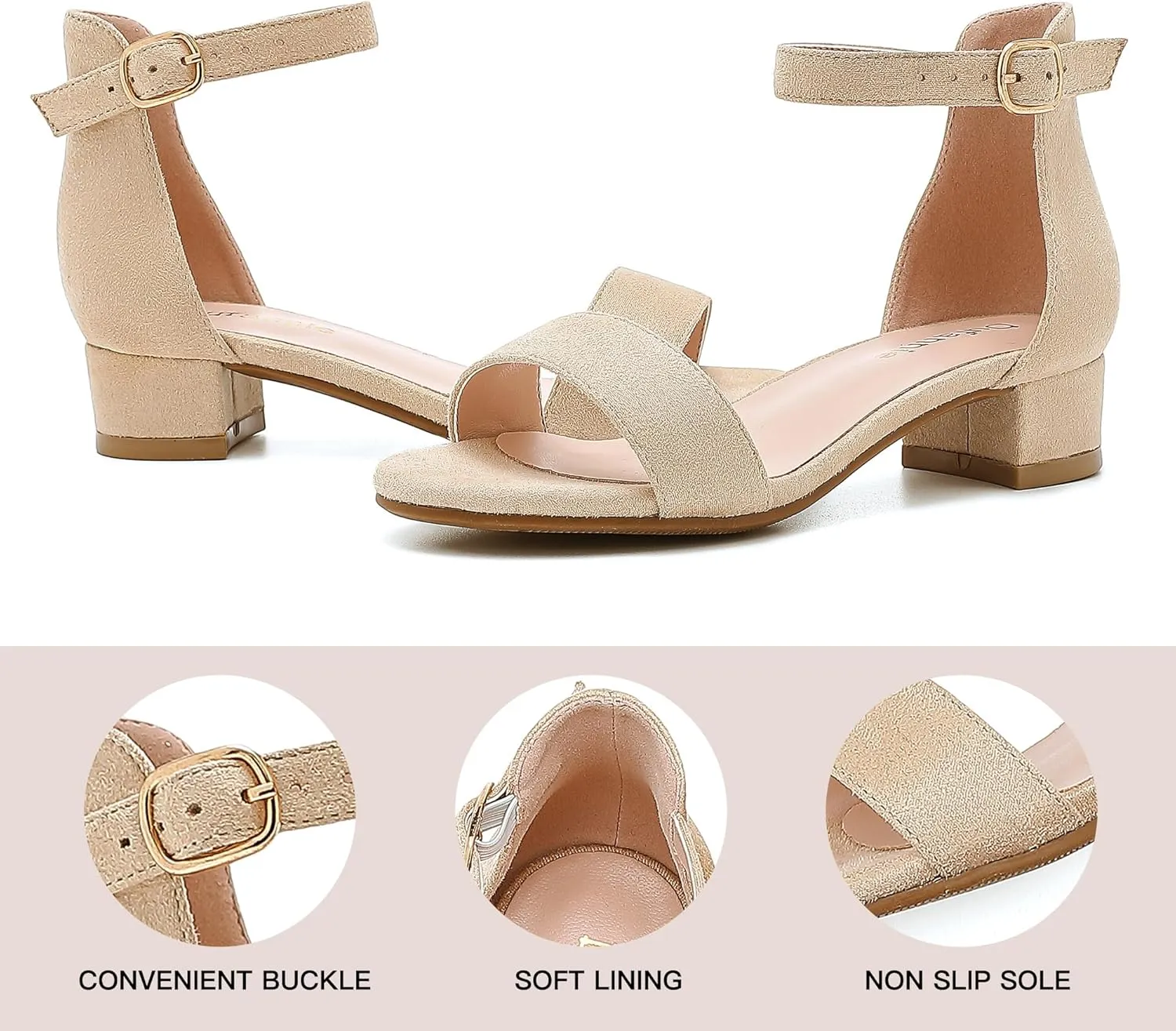 Dufannie Girls Sandals Low Heels Dress Pump Ankle Strap Open Toe Flower Girl Wedding Party for Toddler Little Big Kid