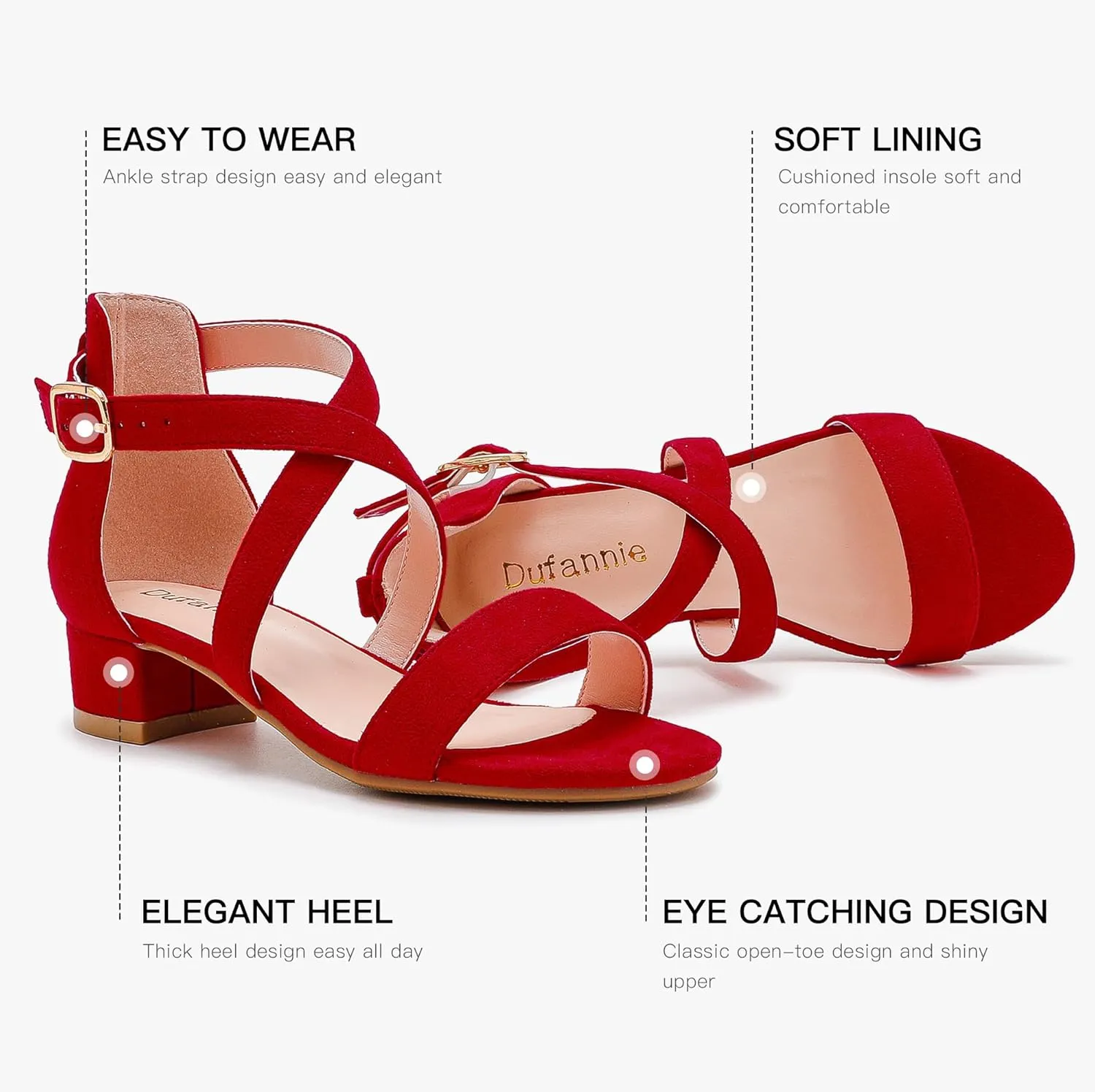 Dufannie Girls Sandals Low Heels Dress Pump Ankle Strap Open Toe Flower Girl Wedding Party for Toddler Little Big Kid