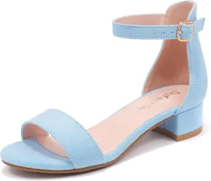 Dufannie Girls Sandals Low Heels Dress Pump Ankle Strap Open Toe Flower Girl Wedding Party for Toddler Little Big Kid