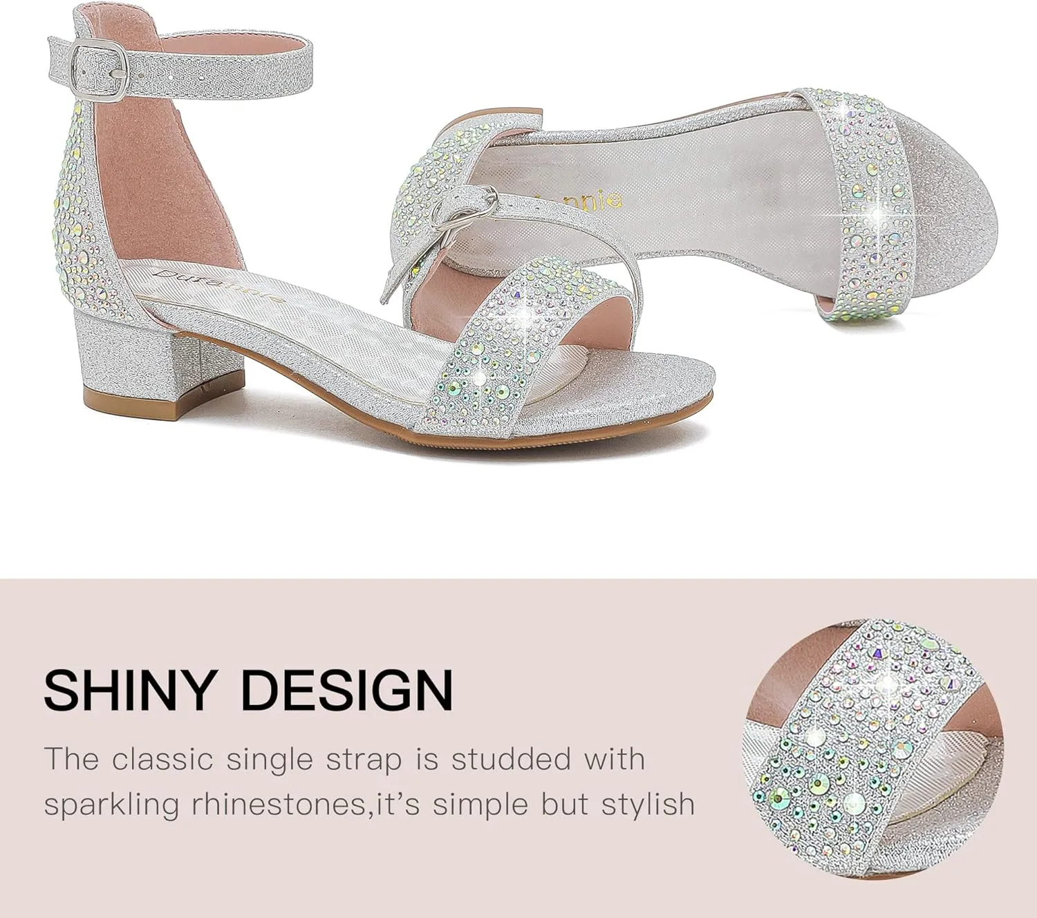 Dufannie Girls Sandals Low Heels Dress Pump Ankle Strap Open Toe Flower Girl Wedding Party for Toddler Little Big Kid