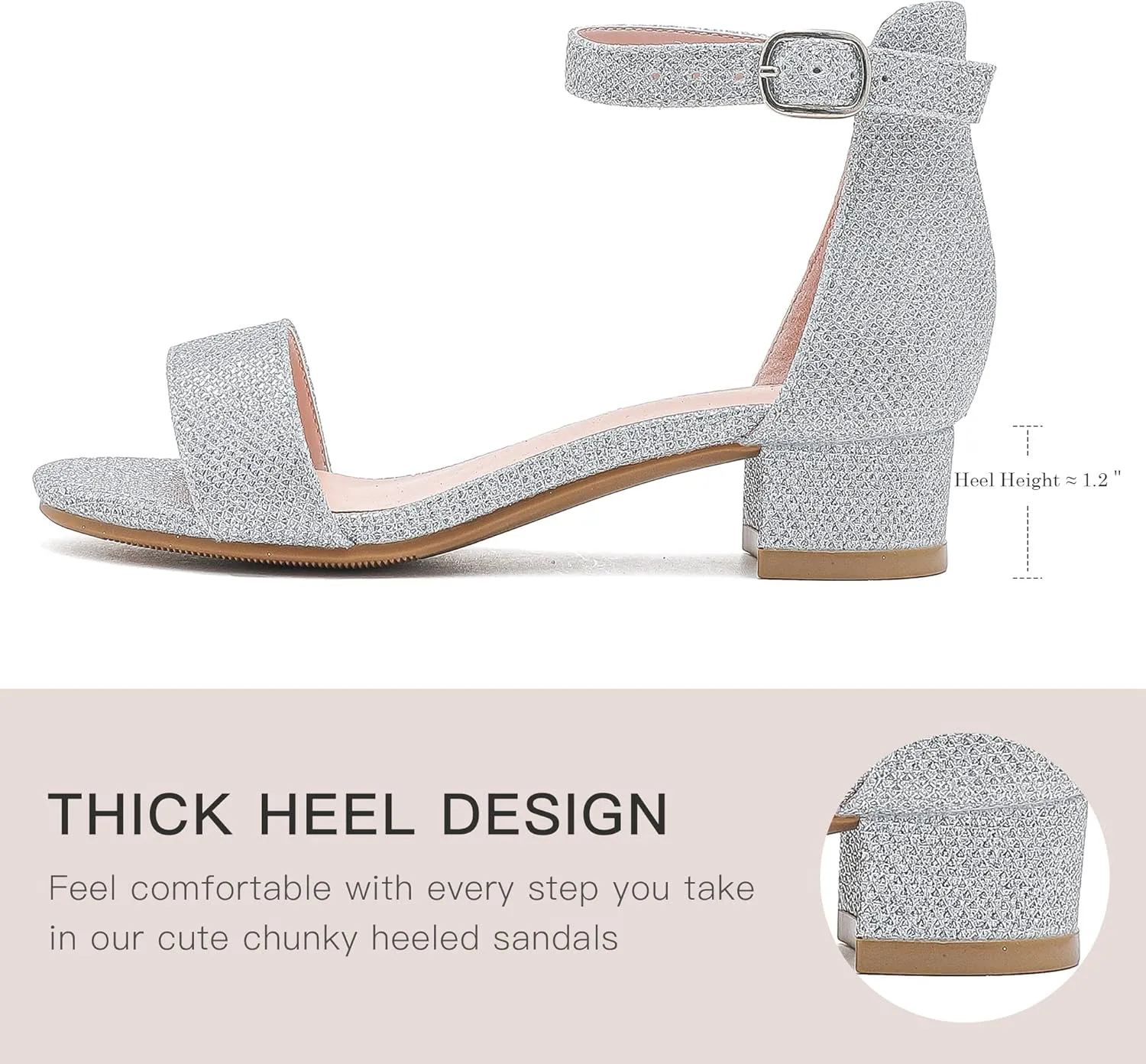 Dufannie Girls Sandals Low Heels Dress Pump Ankle Strap Open Toe Flower Girl Wedding Party for Toddler Little Big Kid