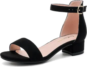 Dufannie Girls Sandals Low Heels Dress Pump Ankle Strap Open Toe Flower Girl Wedding Party for Toddler Little Big Kid