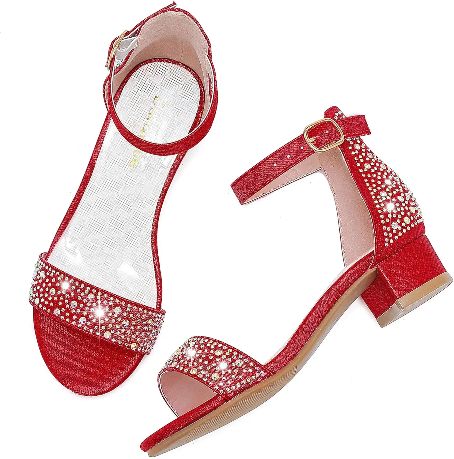 Dufannie Girls Sandals Low Heels Dress Pump Ankle Strap Open Toe Flower Girl Wedding Party for Toddler Little Big Kid
