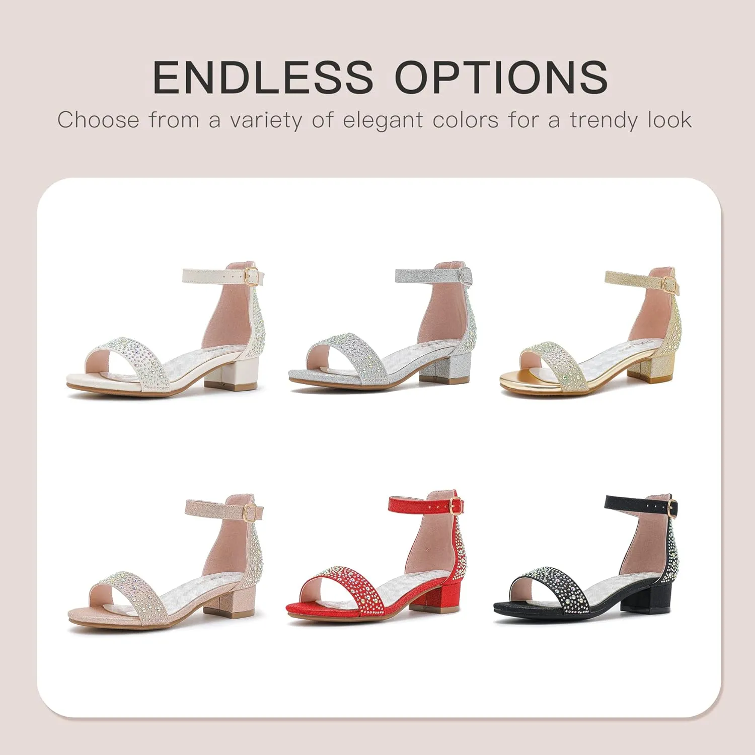 Dufannie Girls Sandals Low Heels Dress Pump Ankle Strap Open Toe Flower Girl Wedding Party for Toddler Little Big Kid