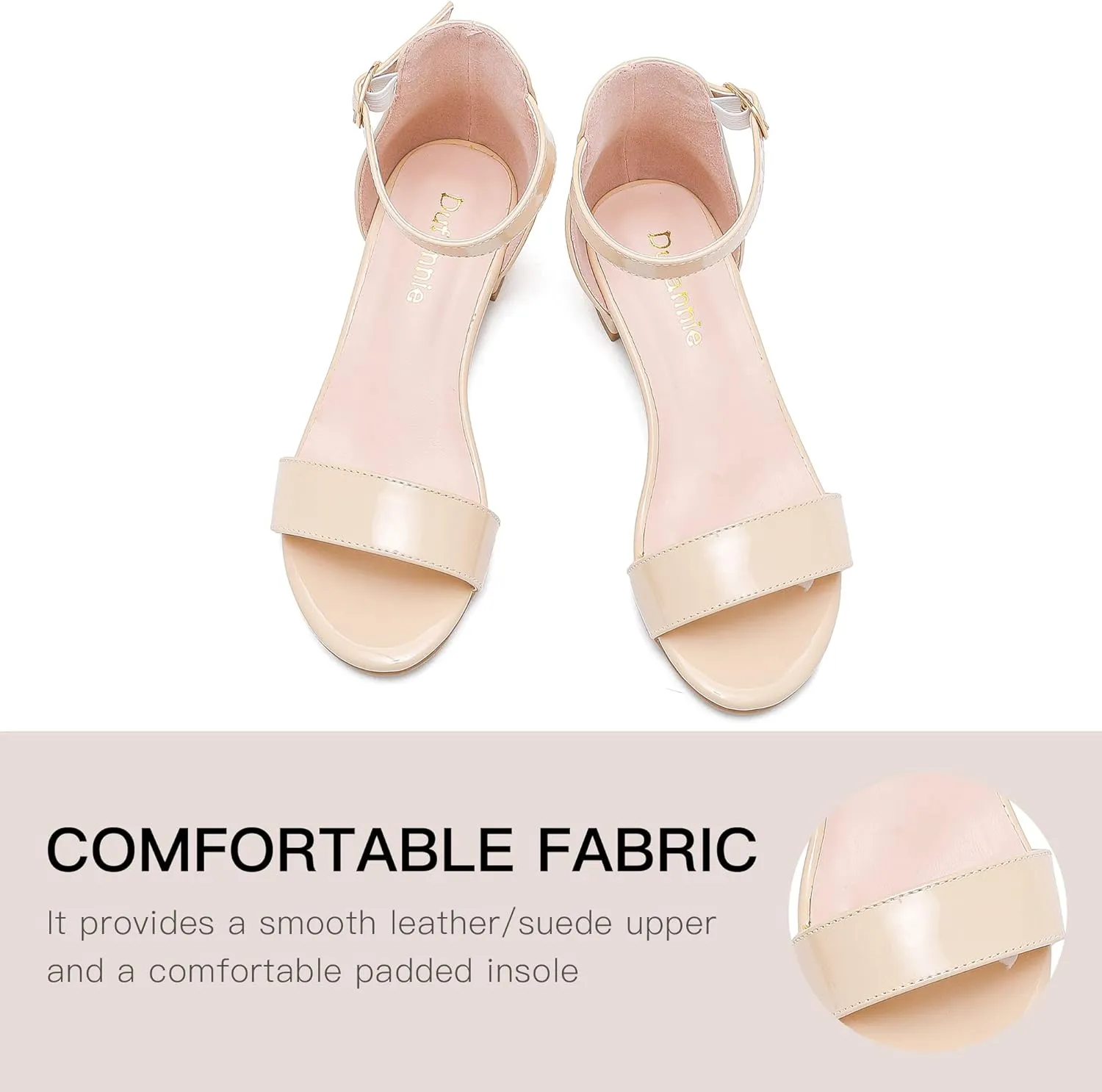 Dufannie Girls Sandals Low Heels Dress Pump Ankle Strap Open Toe Flower Girl Wedding Party for Toddler Little Big Kid