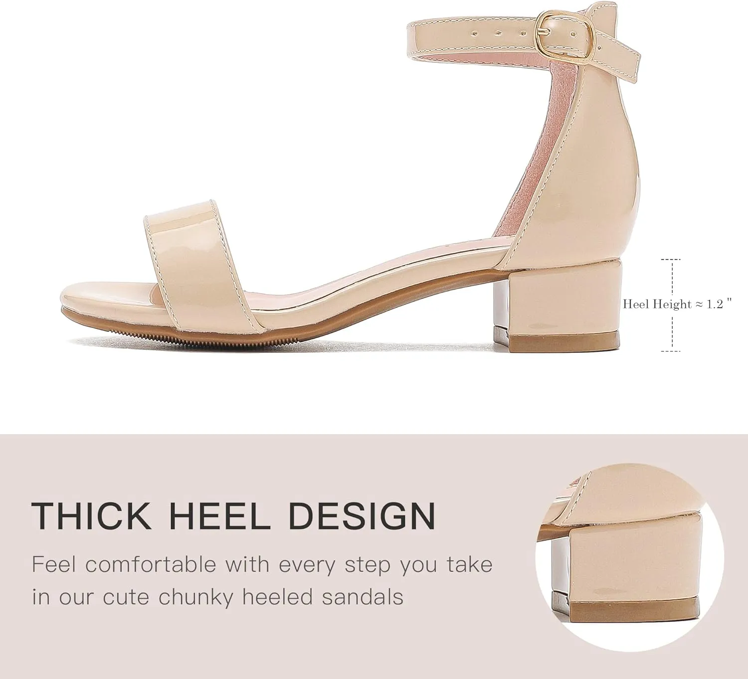 Dufannie Girls Sandals Low Heels Dress Pump Ankle Strap Open Toe Flower Girl Wedding Party for Toddler Little Big Kid