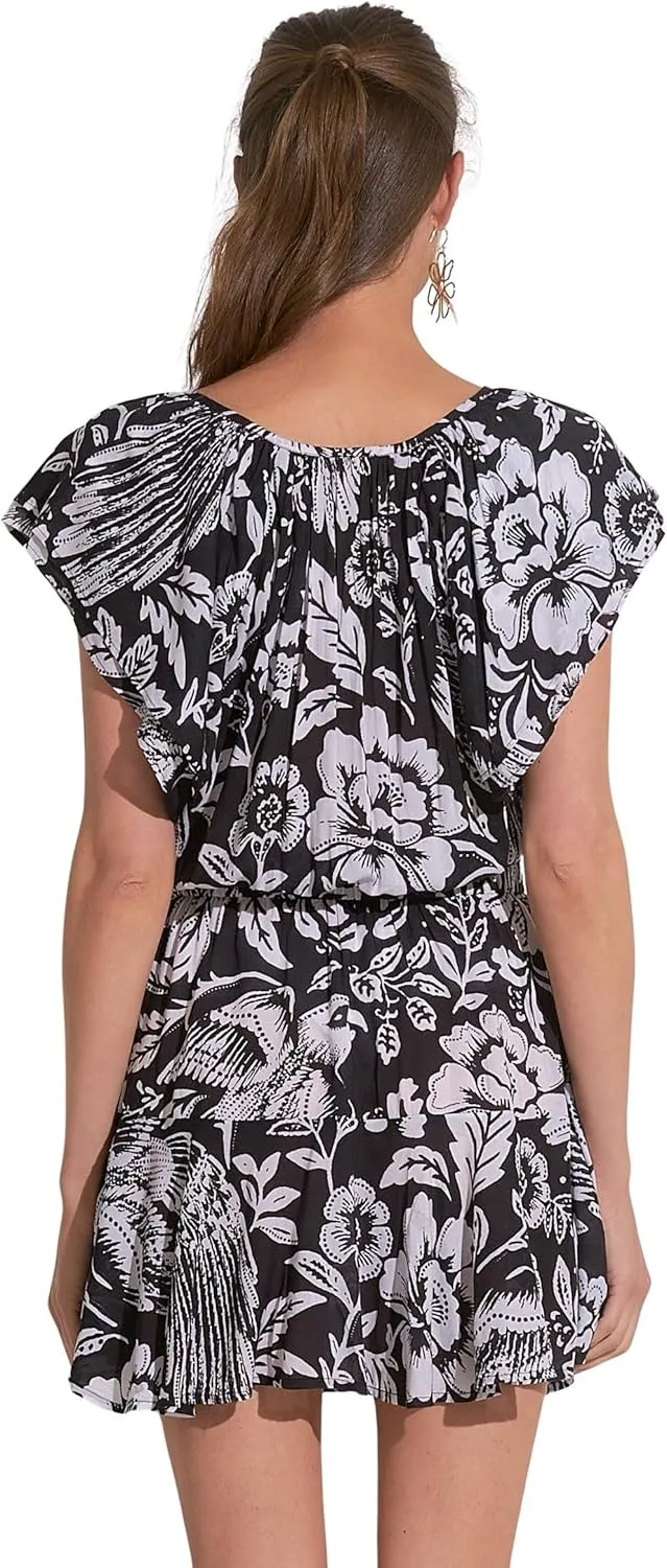 ELAN Women's Short Sleeve Elastic Waist Flowy Mini Dress