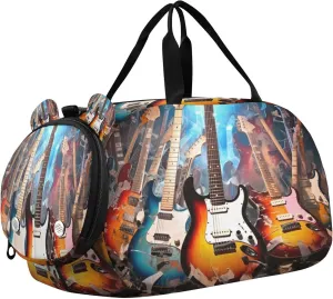 Electric Guitar Youth Sports & Travel Duffle Bag with Shoe Compartment,Waterproof Gym Bag for Girls and Boys (Overnight Essentials Organizer)