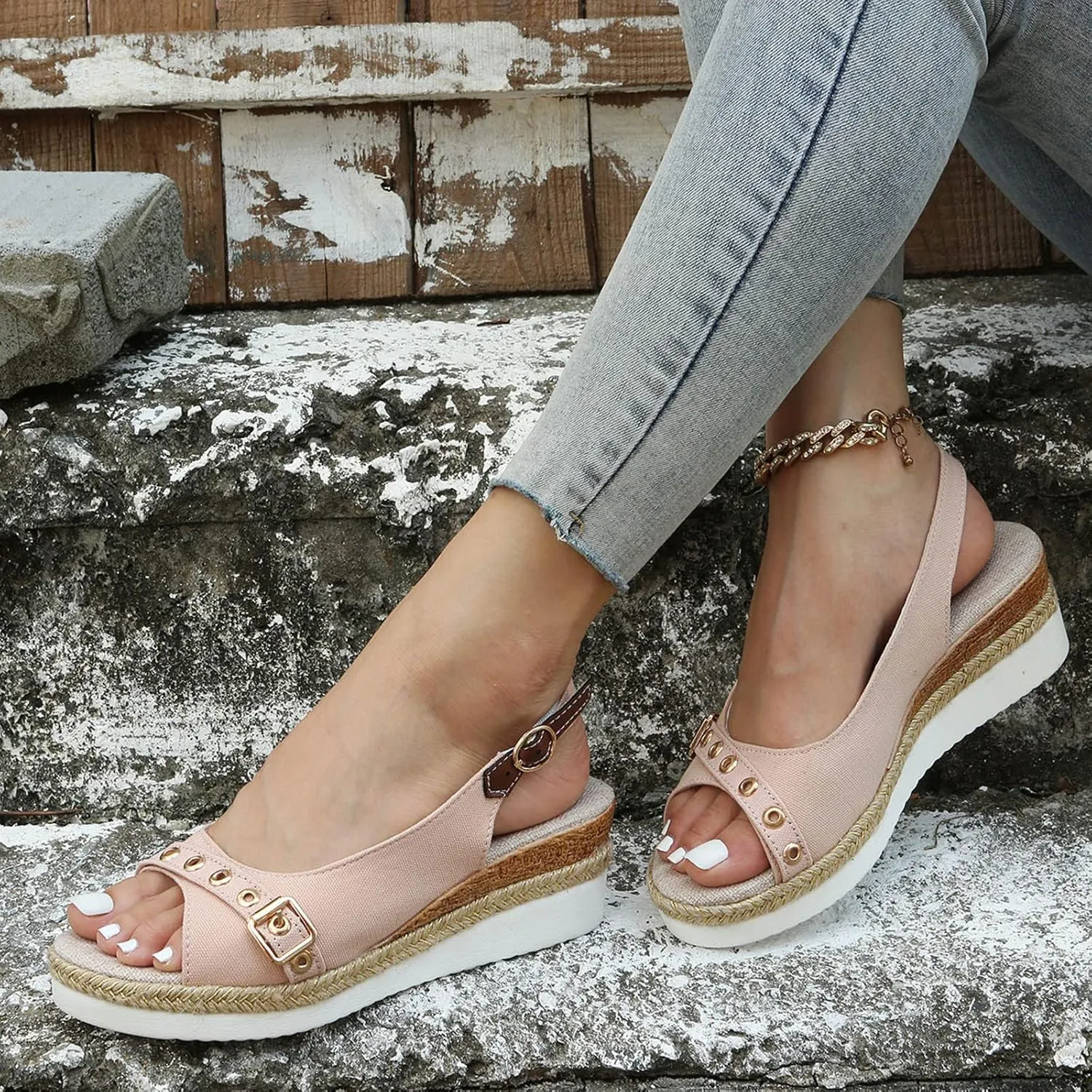 Espadrilles Wedges Heels for Women Closed Toe Sandals Women Comfortable Ankle Strap Platform Sandals Cute Slingback Wedge Sandals Summer Dressy Wide Width Low Heel Sandals Casual ﻿