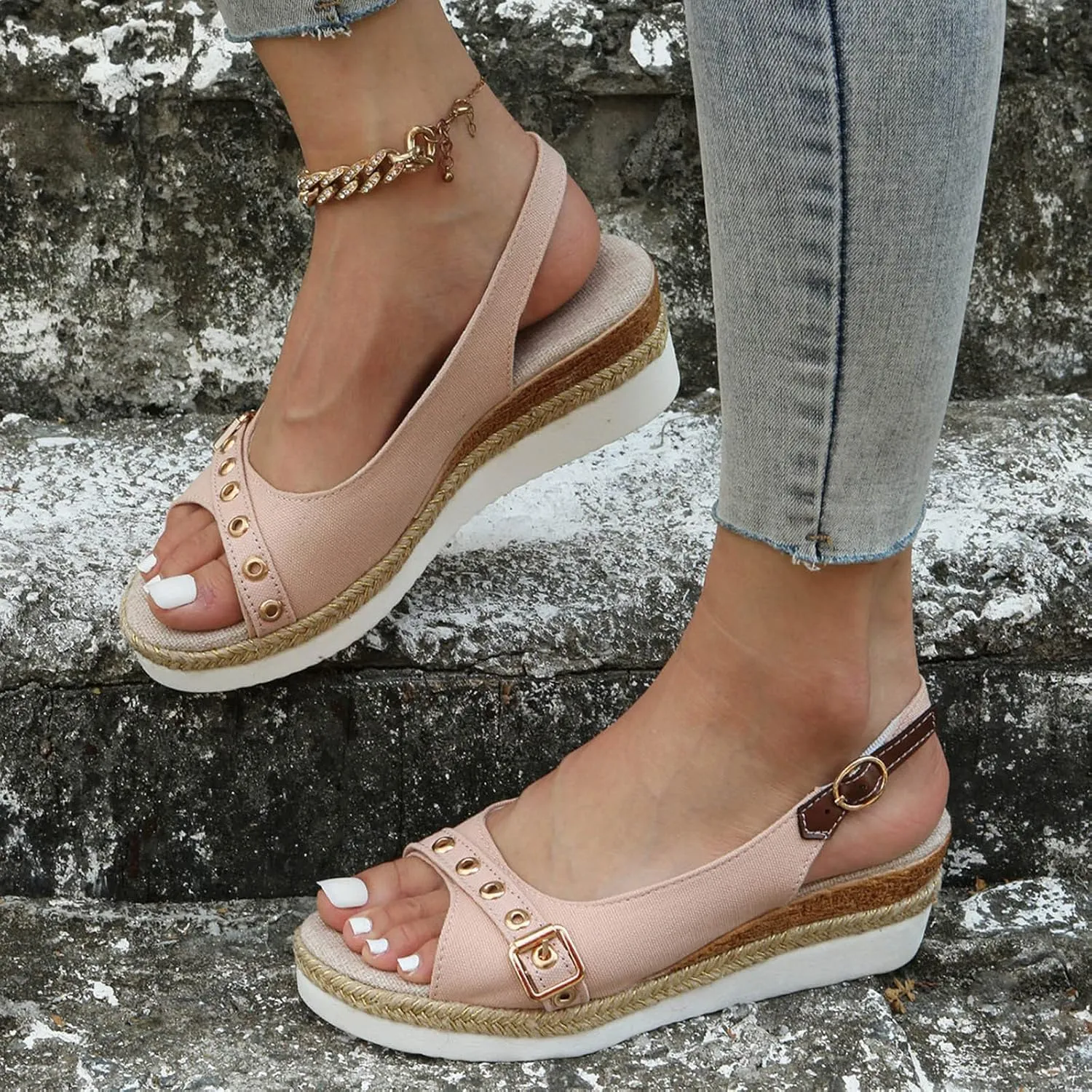 Espadrilles Wedges Heels for Women Closed Toe Sandals Women Comfortable Ankle Strap Platform Sandals Cute Slingback Wedge Sandals Summer Dressy Wide Width Low Heel Sandals Casual ﻿