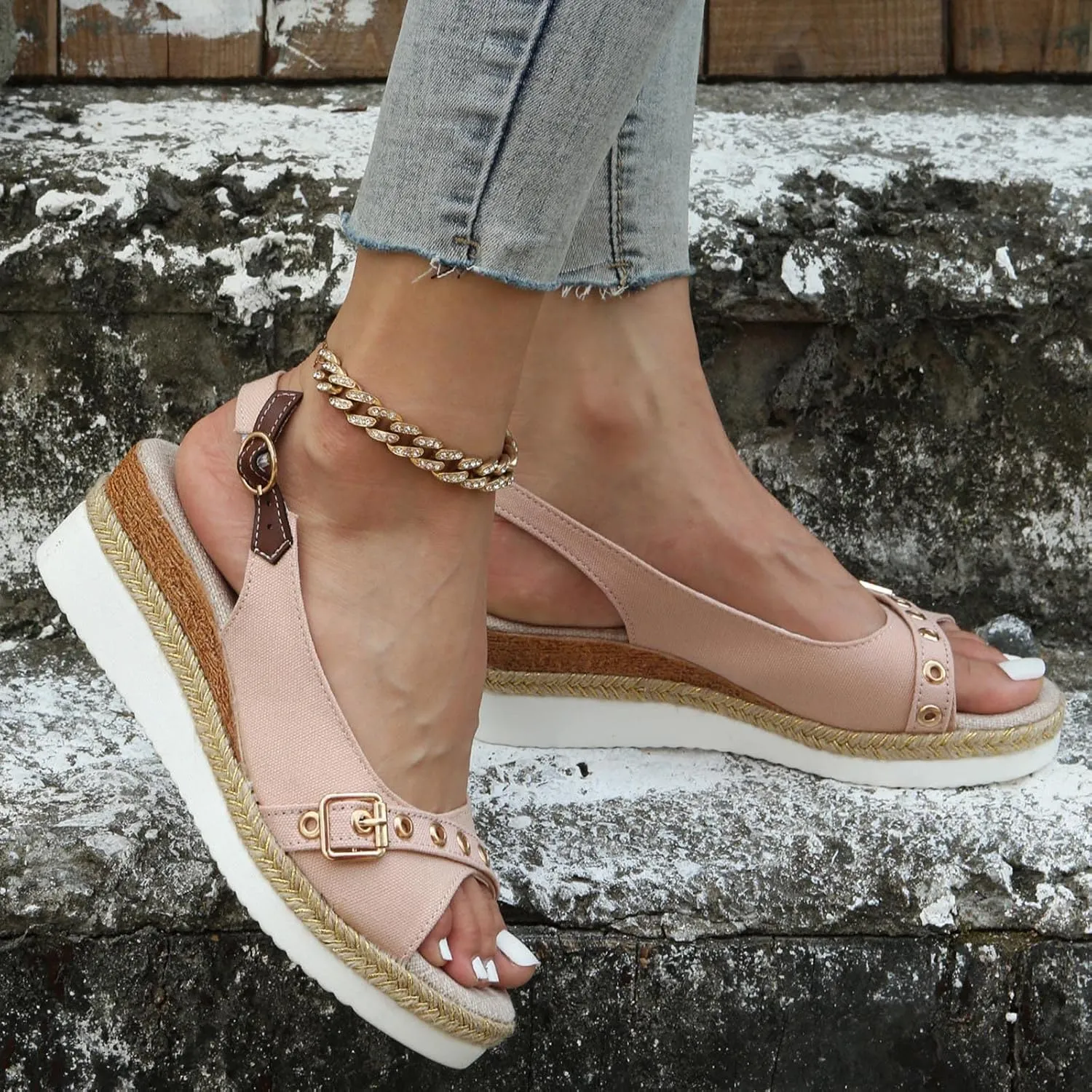 Espadrilles Wedges Heels for Women Closed Toe Sandals Women Comfortable Ankle Strap Platform Sandals Cute Slingback Wedge Sandals Summer Dressy Wide Width Low Heel Sandals Casual ﻿