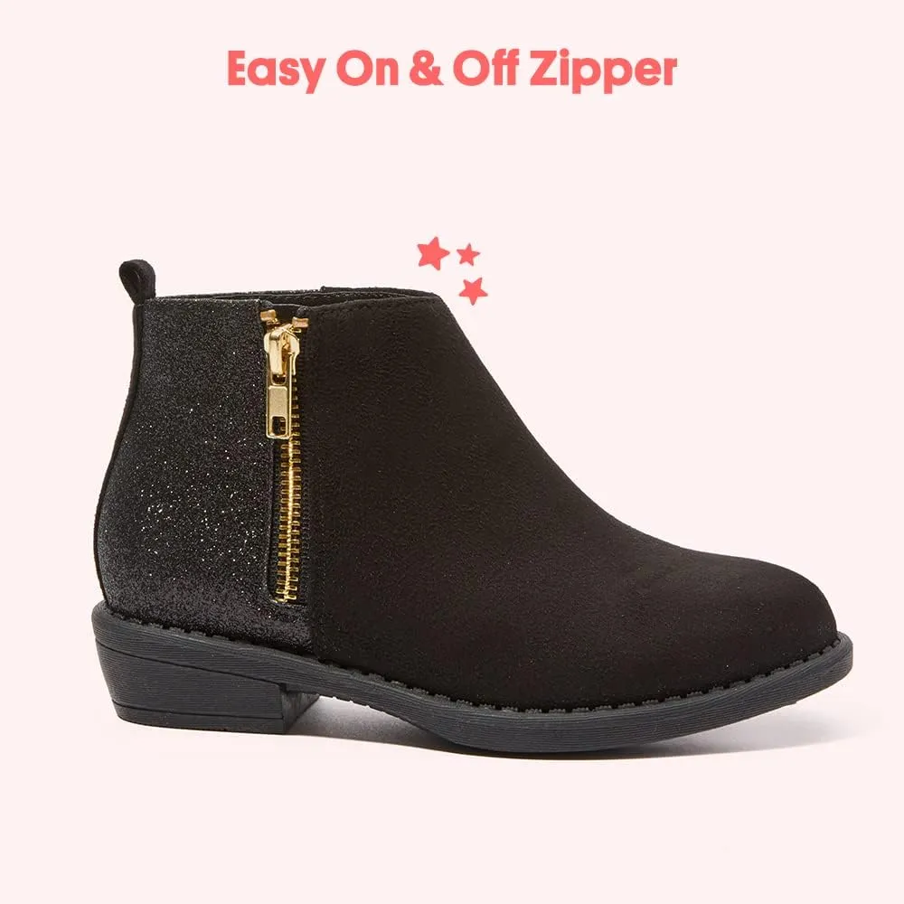 FabKids Girls Ankle Boots Short Booties Side Zipper Riding Boot Low Heels Dress Boot Shoes for Kids