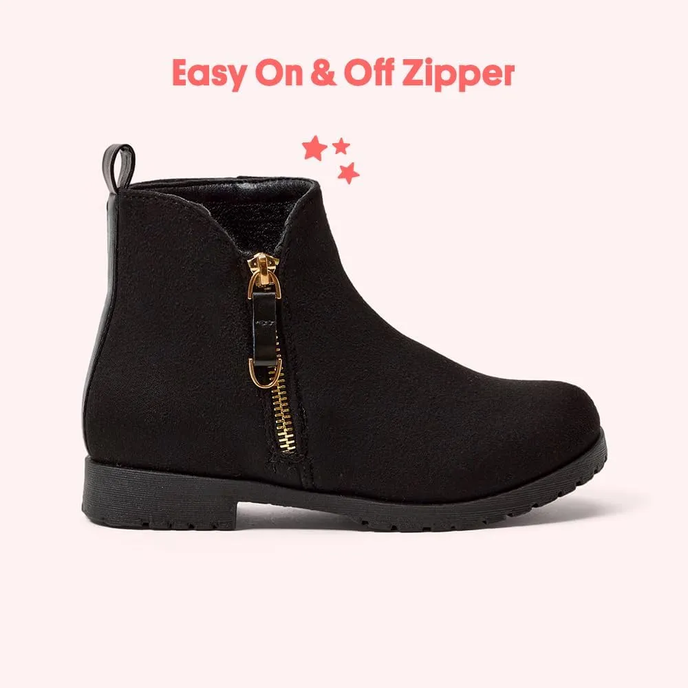 FabKids Girls Ankle Boots Short Booties Side Zipper Riding Boot Low Heels Dress Boot Shoes for Kids