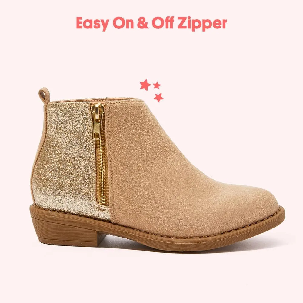 FabKids Girls Ankle Boots Short Booties Side Zipper Riding Boot Low Heels Dress Boot Shoes for Kids