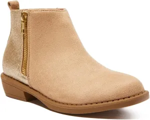 FabKids Girls Ankle Boots Short Booties Side Zipper Riding Boot Low Heels Dress Boot Shoes for Kids