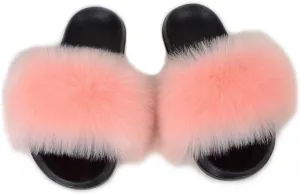 Fashion Women's Fur Flats slides sandals Slippers Furry Fuzzy Cozy Open Toe Fluffy Slides Slippers Fur Feather Slip On Shoes