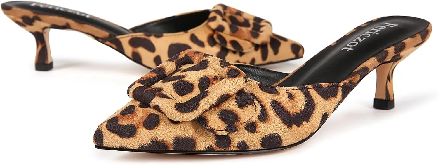 Fericzot Mule Slippers for Women,Slingback Buckle Pumps Pointed Toe Kitten Heels Shoes Slides Backless Dress Sandals