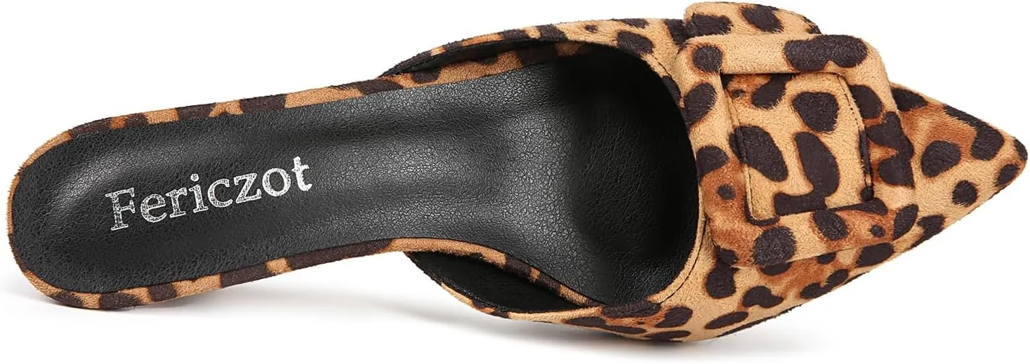 Fericzot Mule Slippers for Women,Slingback Buckle Pumps Pointed Toe Kitten Heels Shoes Slides Backless Dress Sandals