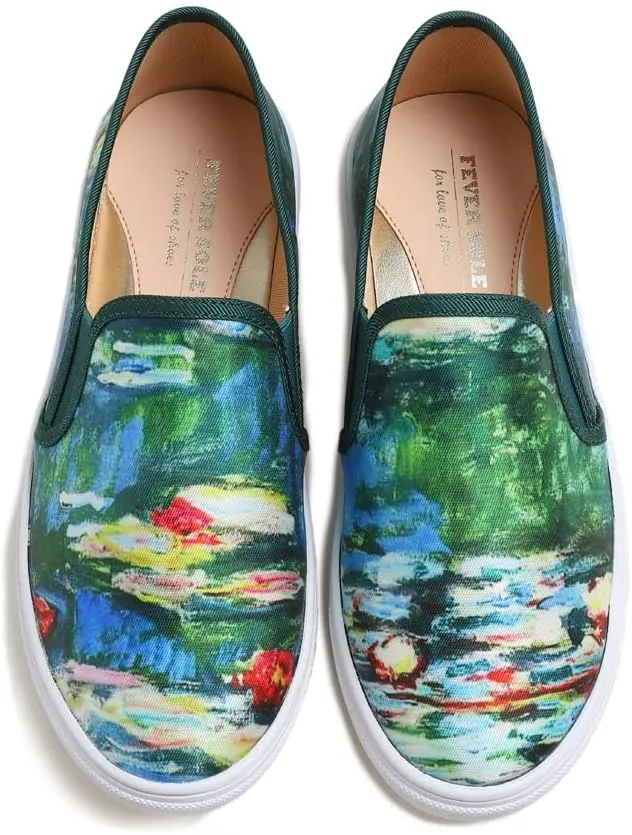 FEVERSOLE Women's Fashion Art Asymmetric Painted Casual Slip On Loafers Canvas Travel Sneakers