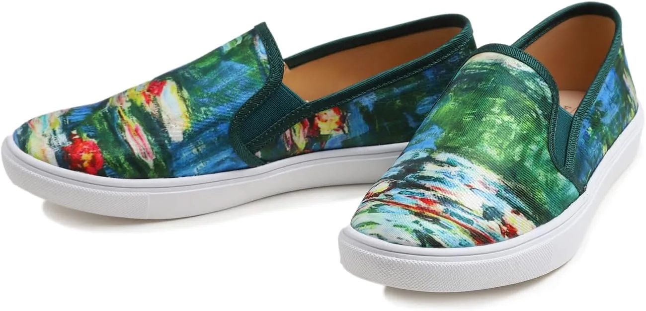 FEVERSOLE Women's Fashion Art Asymmetric Painted Casual Slip On Loafers Canvas Travel Sneakers