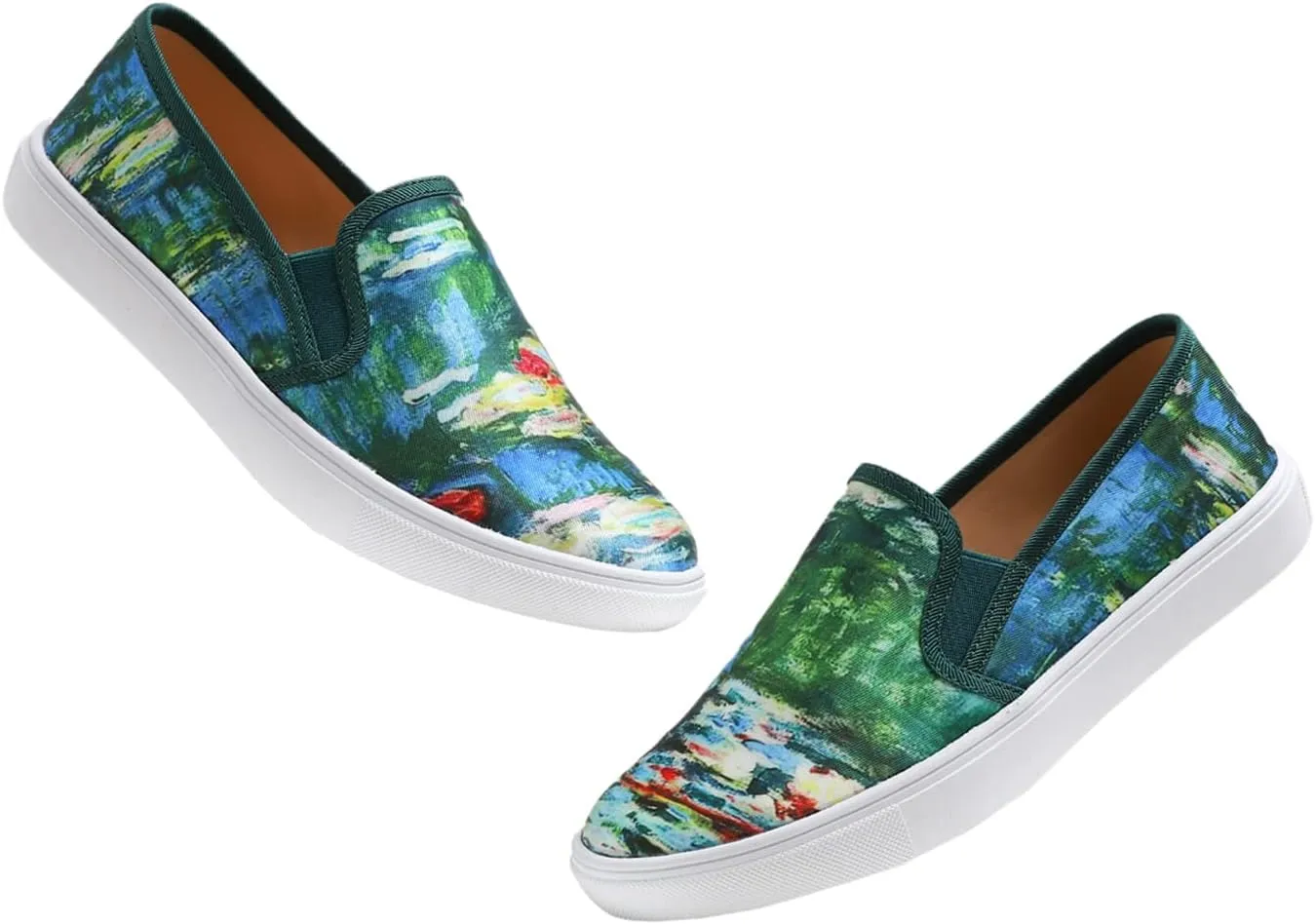 FEVERSOLE Women's Fashion Art Asymmetric Painted Casual Slip On Loafers Canvas Travel Sneakers