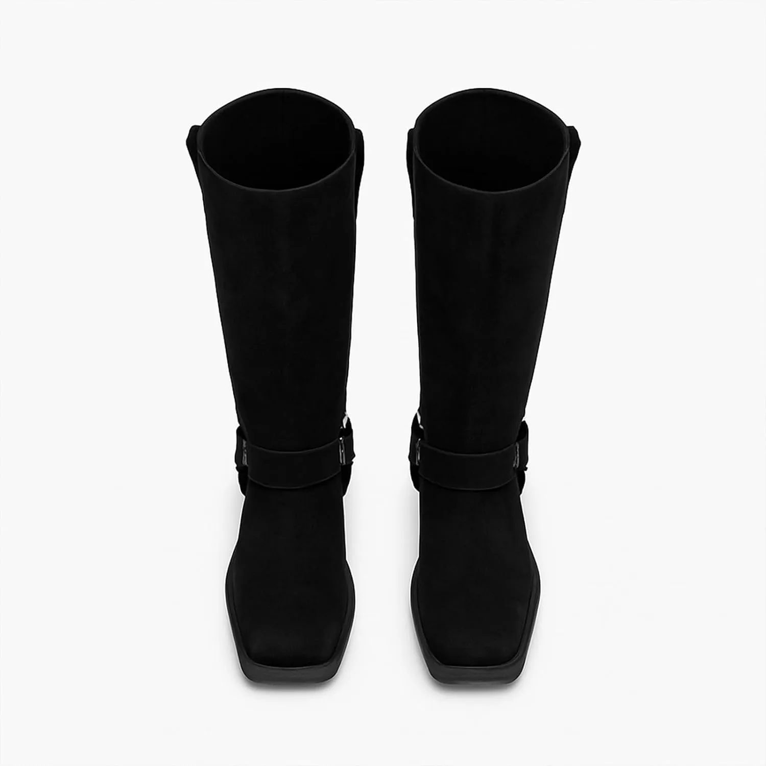 FIFSY Women's Knee High Boots Slip On Riding Boots Buckle Boots for Women Sexy Squared Toe Low Chunky High Heel Tall Motorcycle Boots Women's Low Heel 1-2" Boots Dance Party Booties