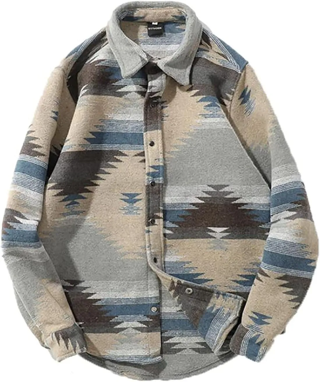 FindThy Men’s Brushed Flannel Shirts Ethnic Aztec Print Button Up Lapel Tribal Shirt Jacket Shacket