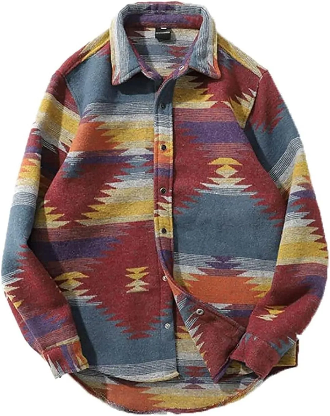 FindThy Men’s Brushed Flannel Shirts Ethnic Aztec Print Button Up Lapel Tribal Shirt Jacket Shacket