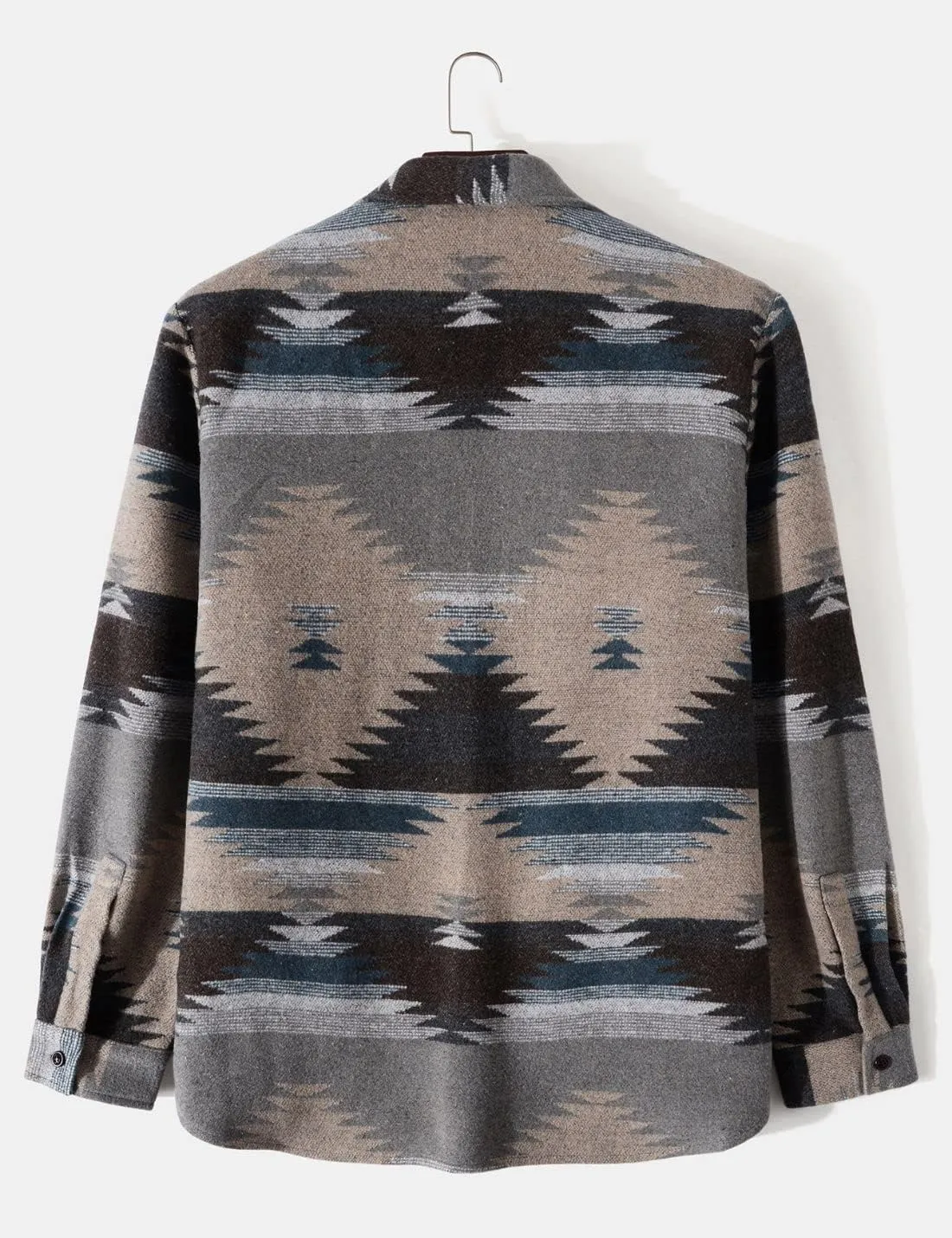 FindThy Men’s Brushed Flannel Shirts Ethnic Aztec Print Button Up Lapel Tribal Shirt Jacket Shacket