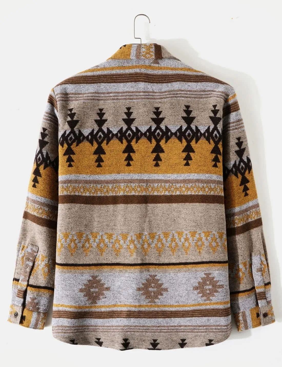FindThy Men’s Brushed Flannel Shirts Ethnic Aztec Print Button Up Lapel Tribal Shirt Jacket Shacket