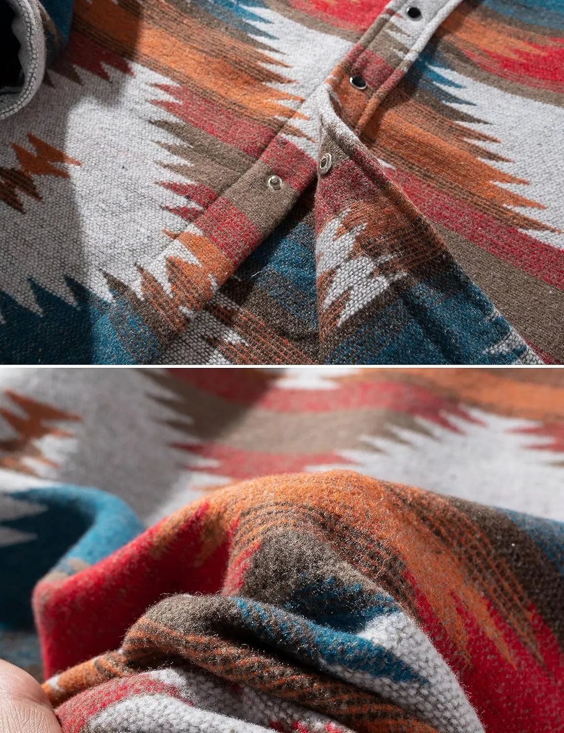 FindThy Men’s Brushed Flannel Shirts Ethnic Aztec Print Button Up Lapel Tribal Shirt Jacket Shacket