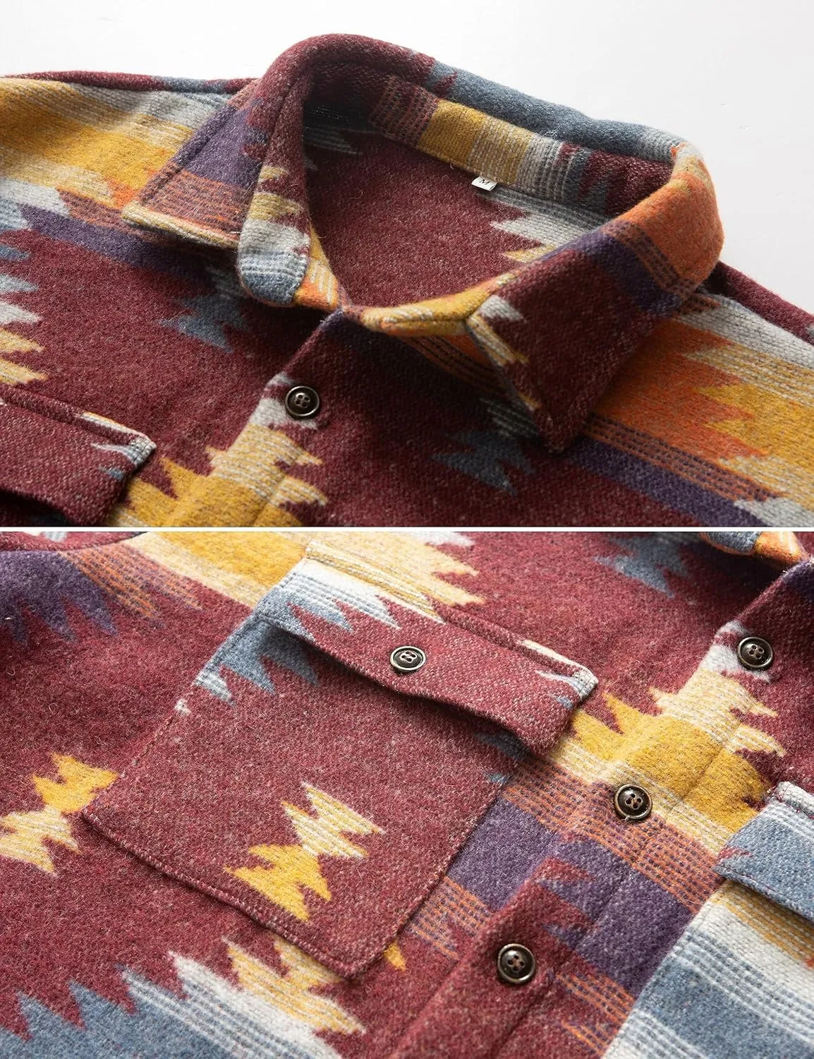 FindThy Men’s Brushed Flannel Shirts Ethnic Aztec Print Button Up Lapel Tribal Shirt Jacket Shacket