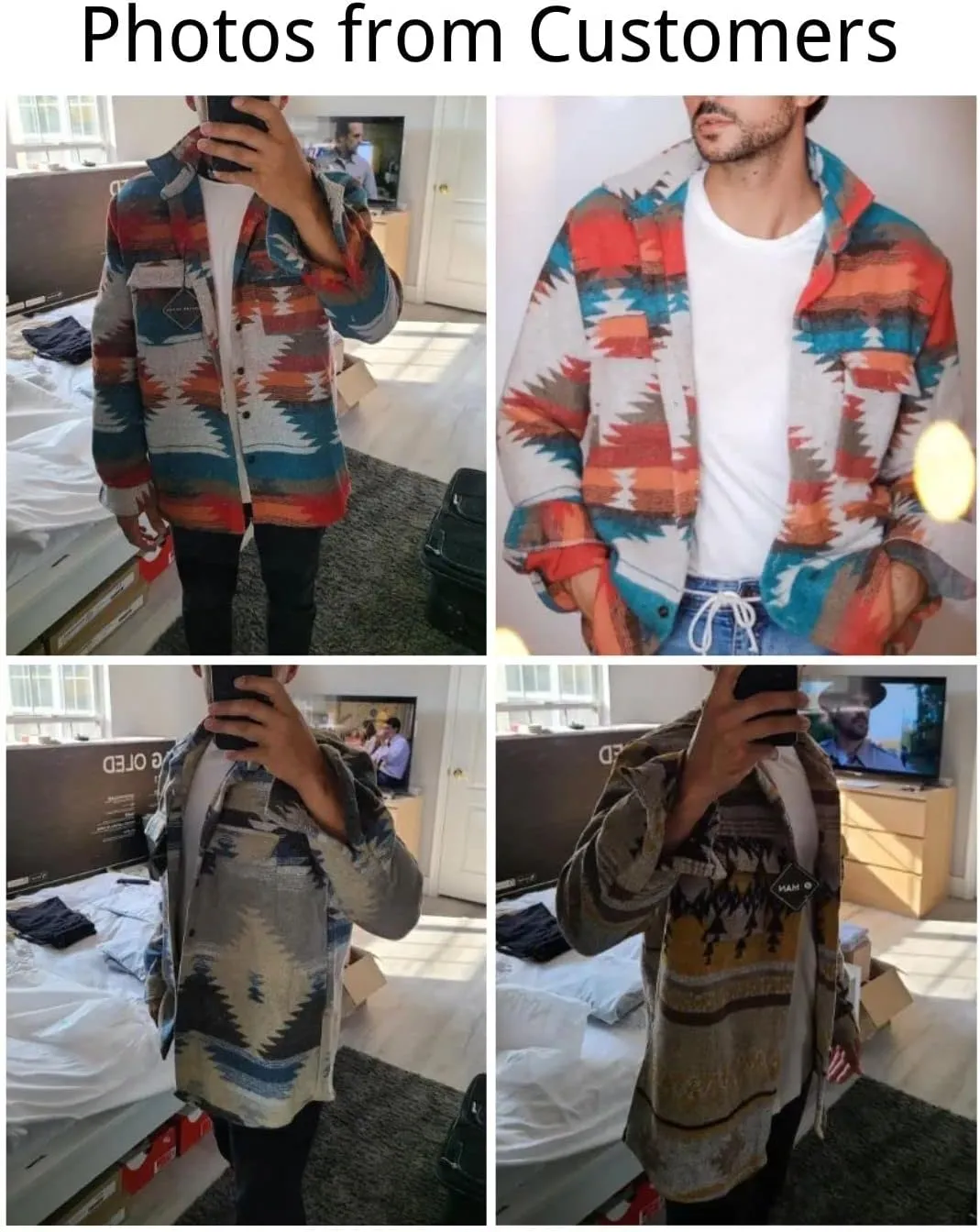 FindThy Men’s Brushed Flannel Shirts Ethnic Aztec Print Button Up Lapel Tribal Shirt Jacket Shacket