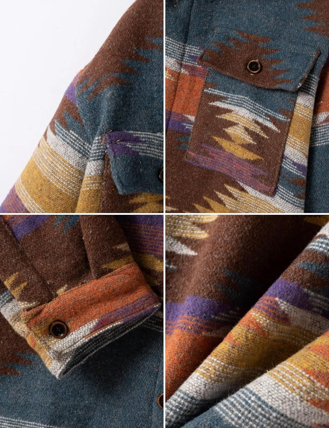 FindThy Men’s Brushed Flannel Shirts Ethnic Aztec Print Button Up Lapel Tribal Shirt Jacket Shacket