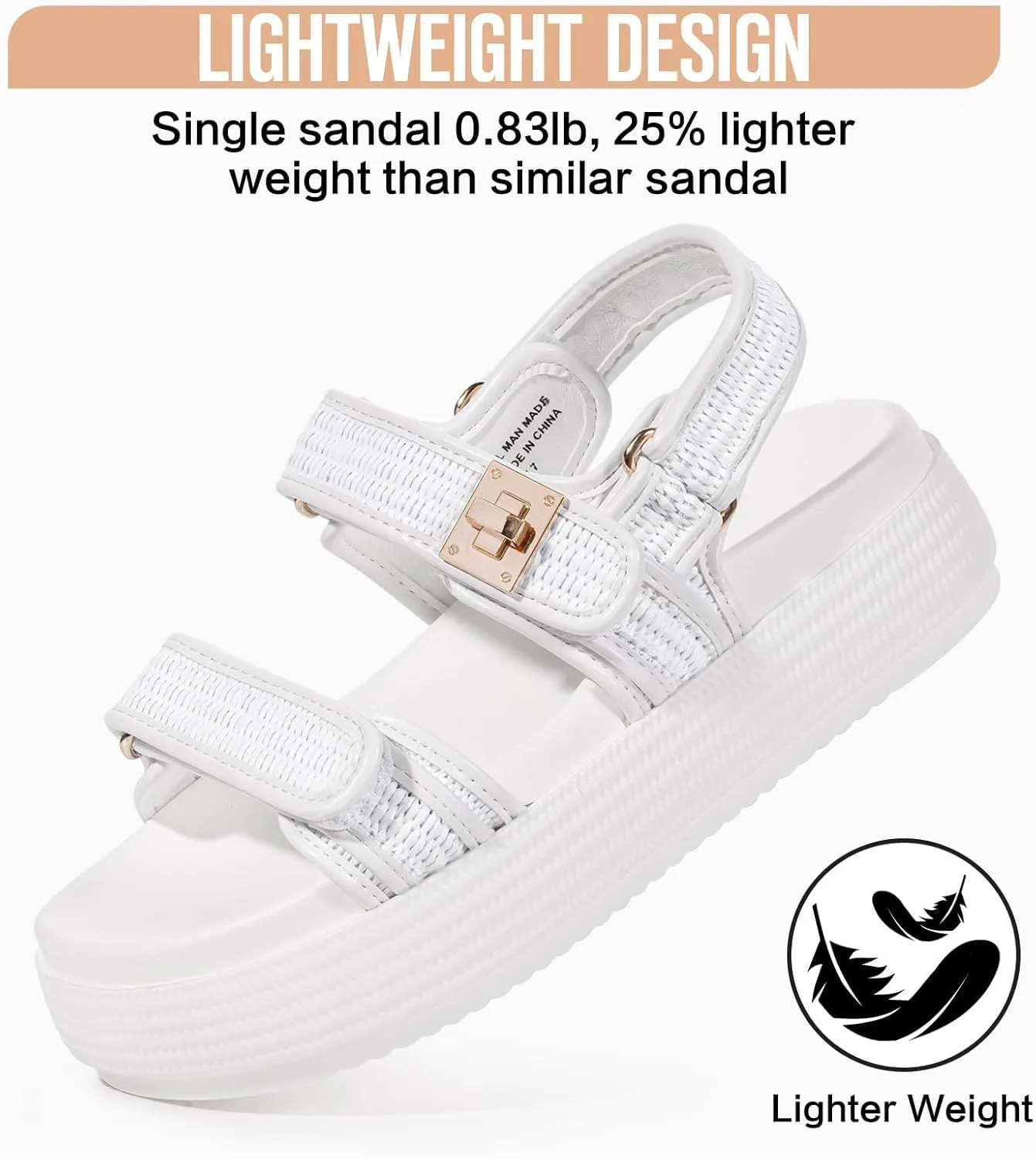 FITORY Women Platform Sandals Comfortable Open Toe Beach Shoes with Adjustable Buckle Straps for Summer Size 6-11