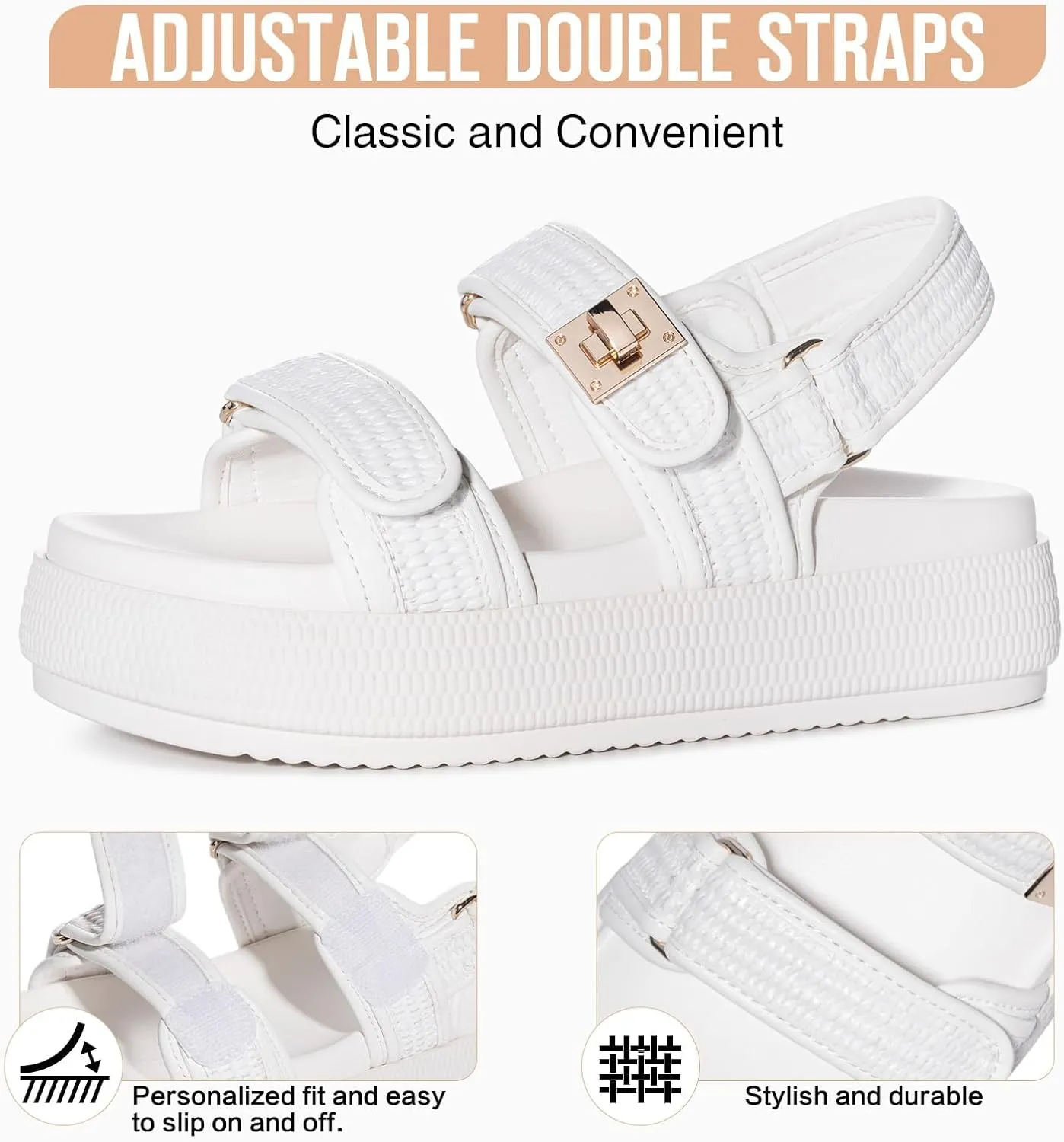 FITORY Women Platform Sandals Comfortable Open Toe Beach Shoes with Adjustable Buckle Straps for Summer Size 6-11