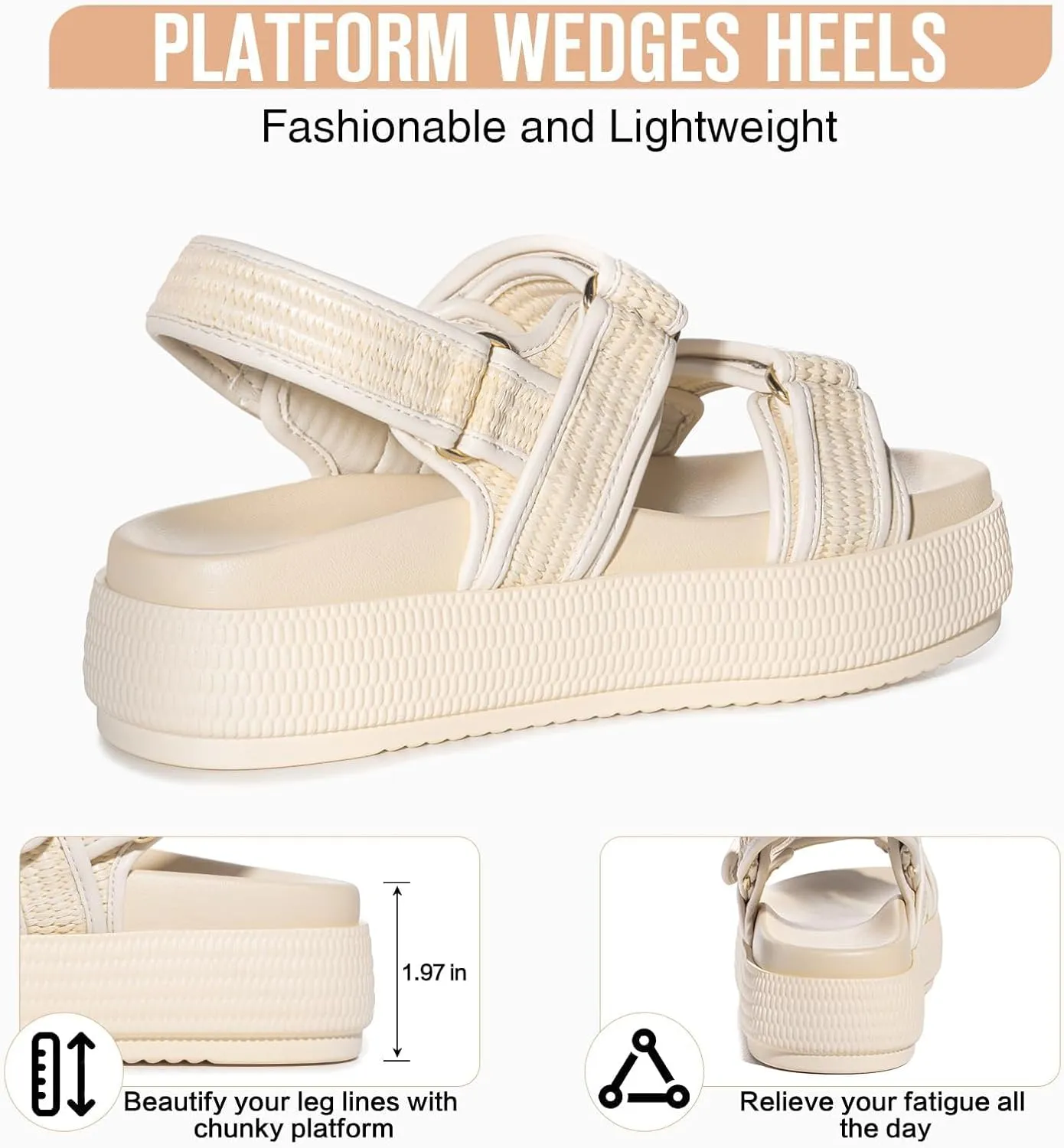 FITORY Women Platform Sandals Comfortable Open Toe Beach Shoes with Adjustable Buckle Straps for Summer Size 6-11