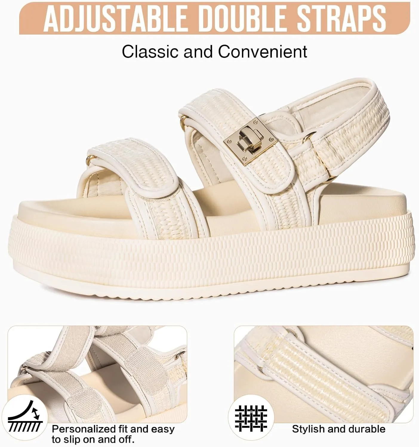 FITORY Women Platform Sandals Comfortable Open Toe Beach Shoes with Adjustable Buckle Straps for Summer Size 6-11