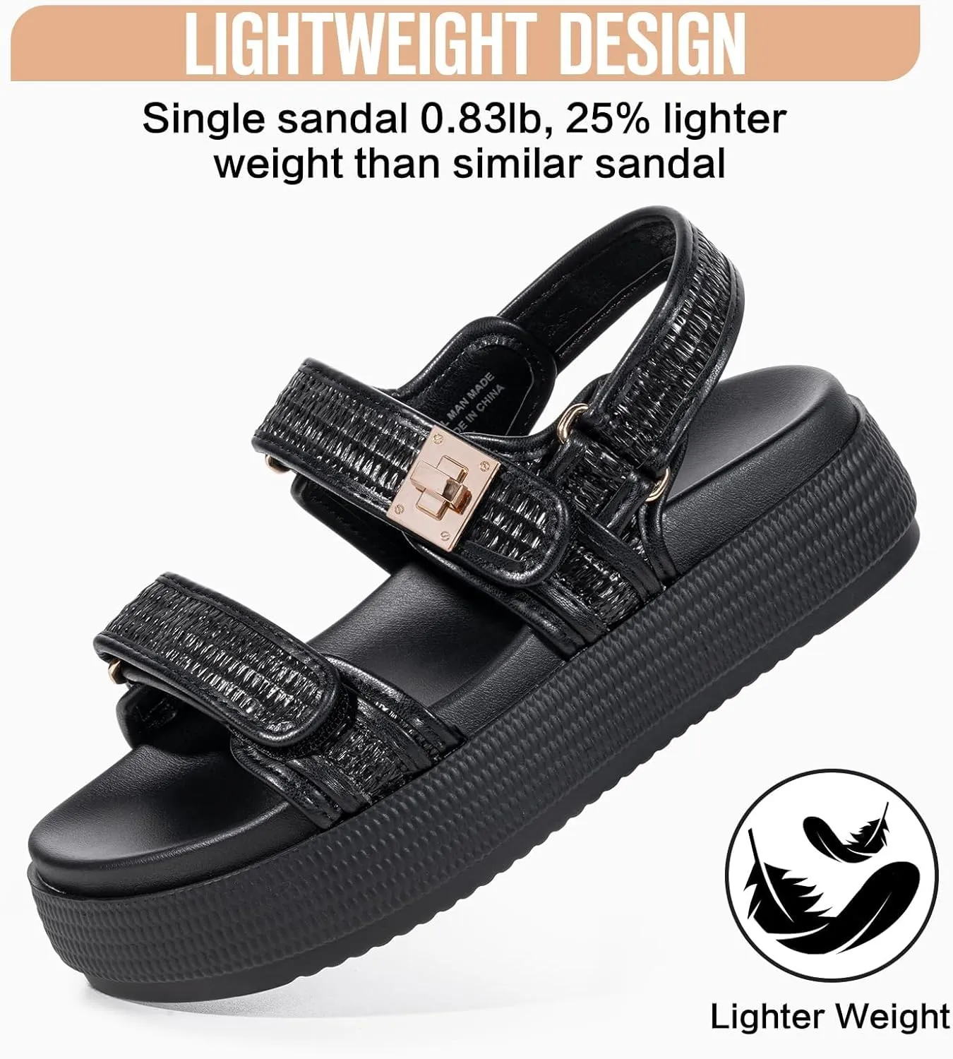FITORY Women Platform Sandals Comfortable Open Toe Beach Shoes with Adjustable Buckle Straps for Summer Size 6-11