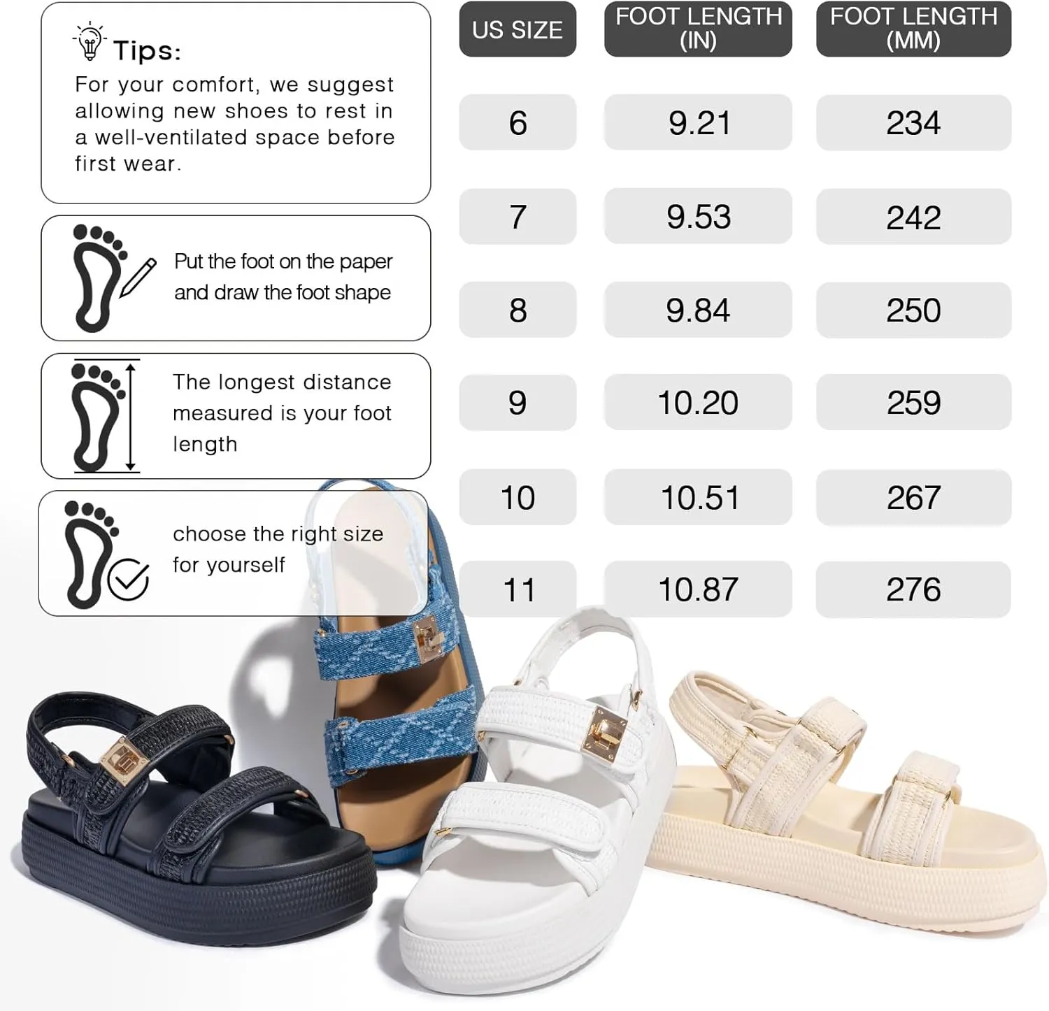 FITORY Women Platform Sandals Comfortable Open Toe Beach Shoes with Adjustable Buckle Straps for Summer Size 6-11