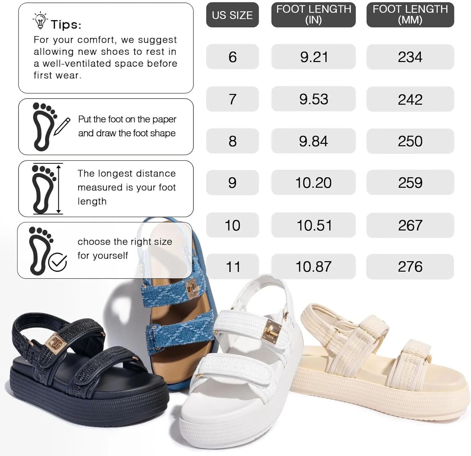 FITORY Women Platform Sandals Comfortable Open Toe Beach Shoes with Adjustable Buckle Straps for Summer Size 6-11