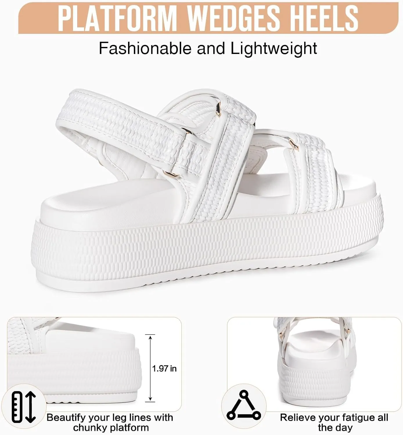 FITORY Women Platform Sandals Comfortable Open Toe Beach Shoes with Adjustable Buckle Straps for Summer Size 6-11