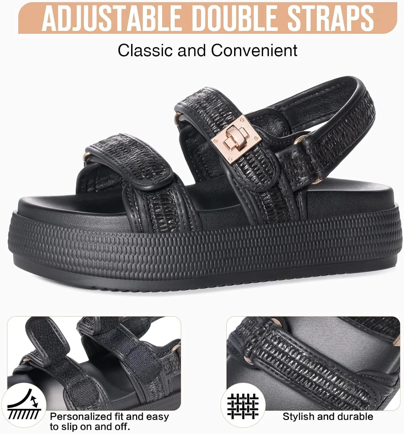FITORY Women Platform Sandals Comfortable Open Toe Beach Shoes with Adjustable Buckle Straps for Summer Size 6-11